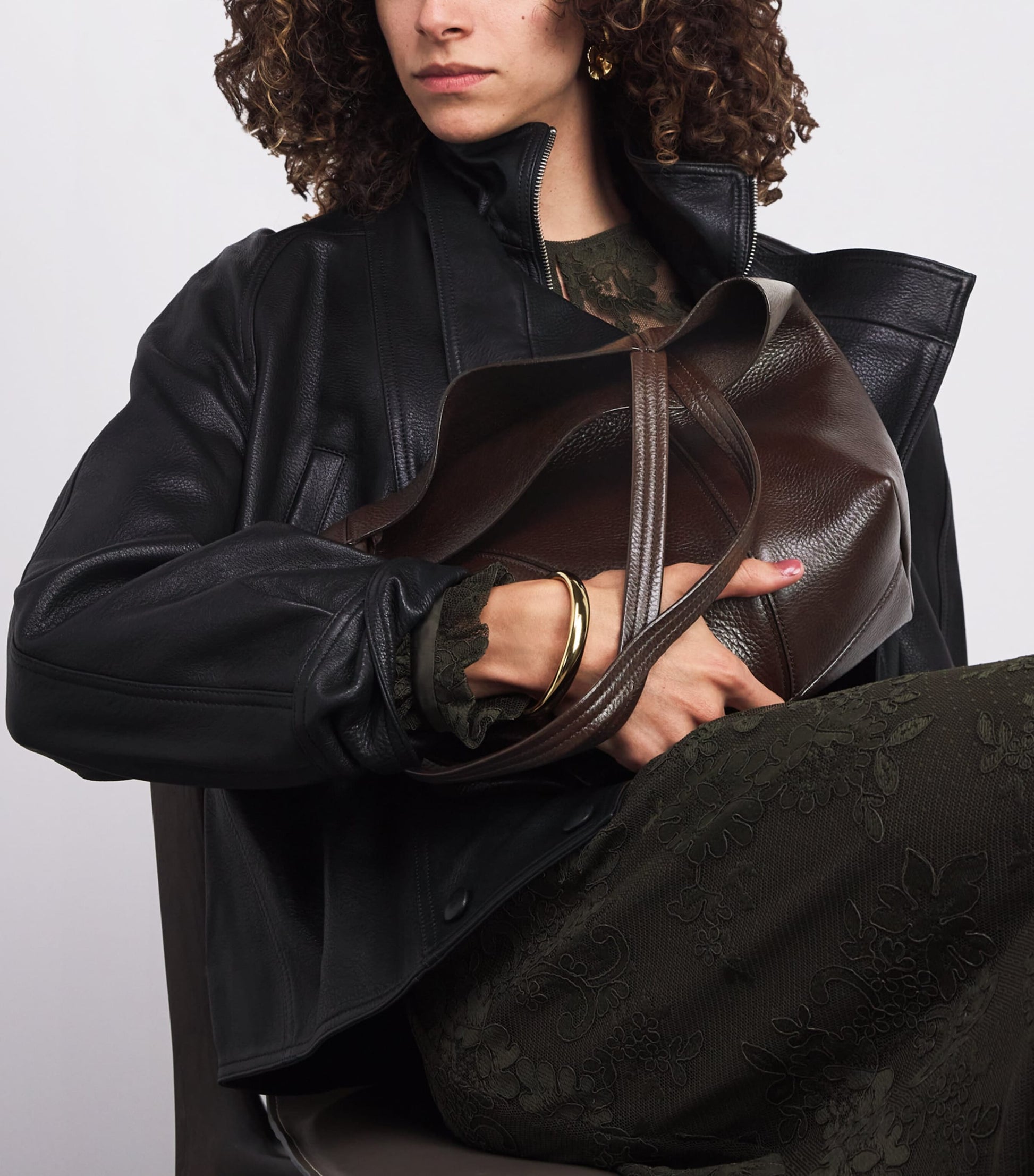 Brown Medium Calfskin Spin Tote Bag