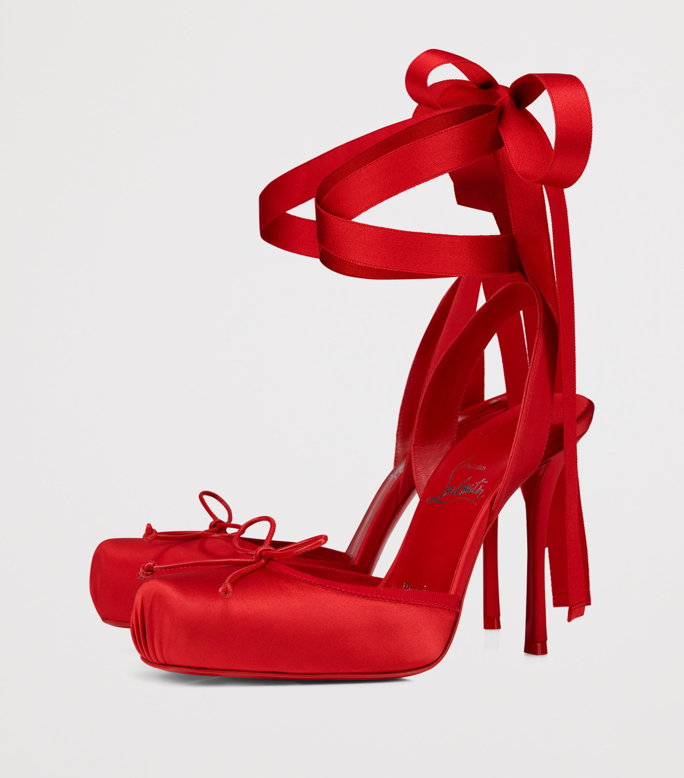 Christian Louboutin Red Cassia Lace-Up Satin Pumps 100