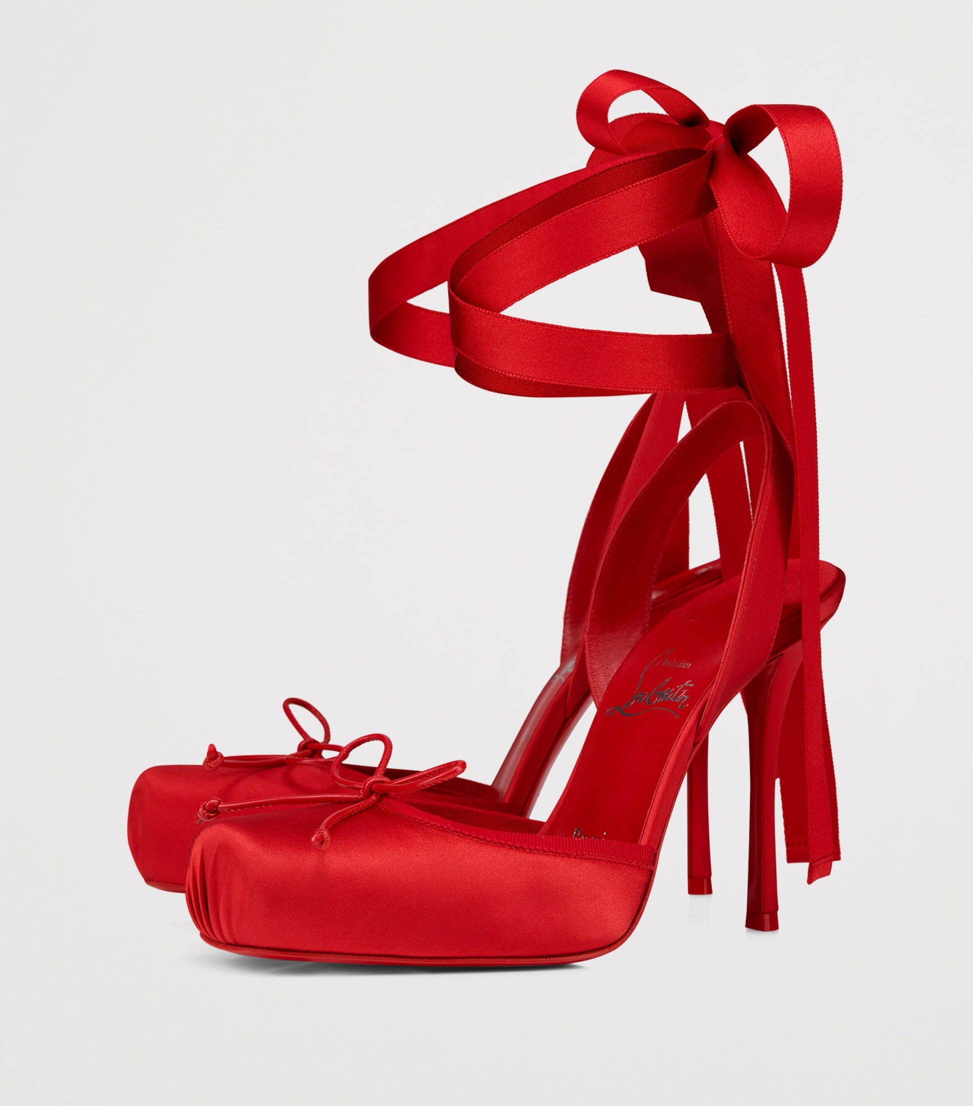 Christian Louboutin Red Cassia Lace-Up Satin Pumps 100