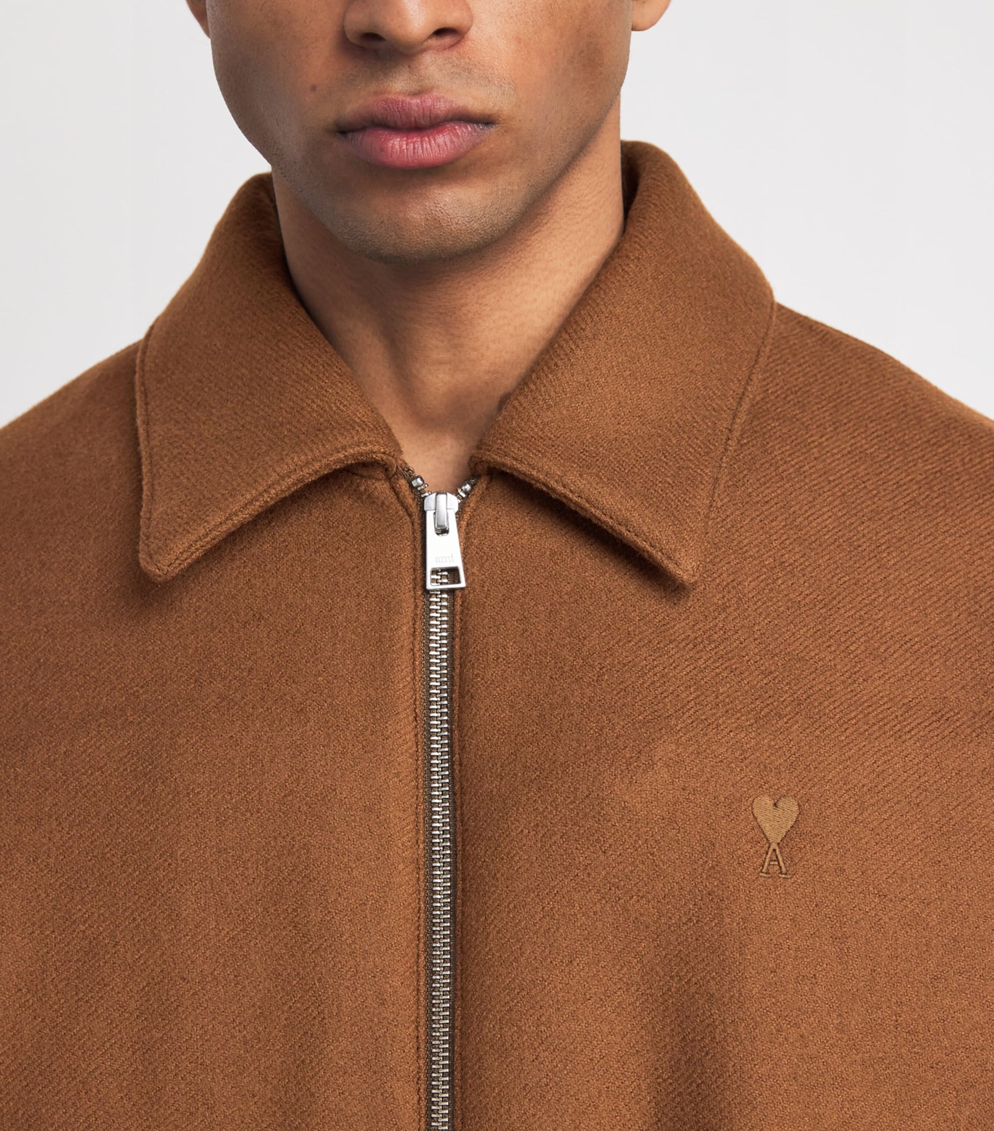 AMI Paris Brown Boiled Wool Bomber Jacket