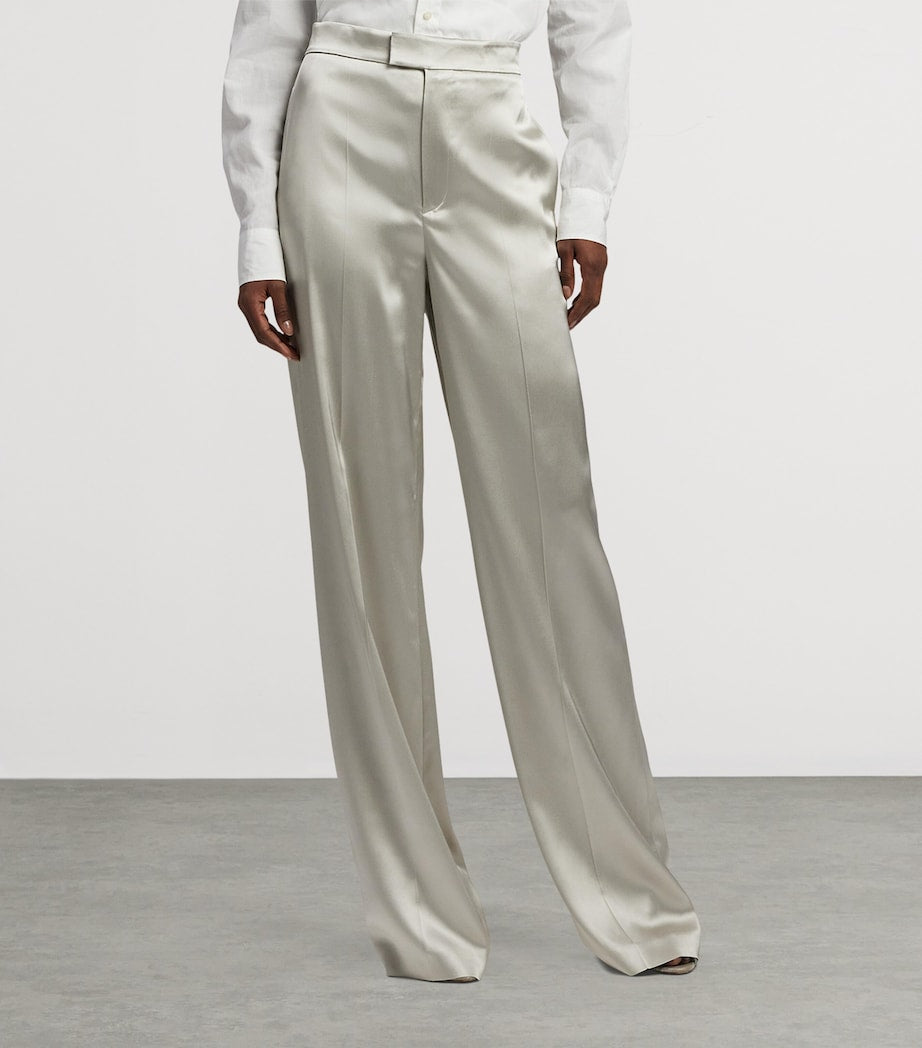 Ivory Satin Wide-Leg Trousers