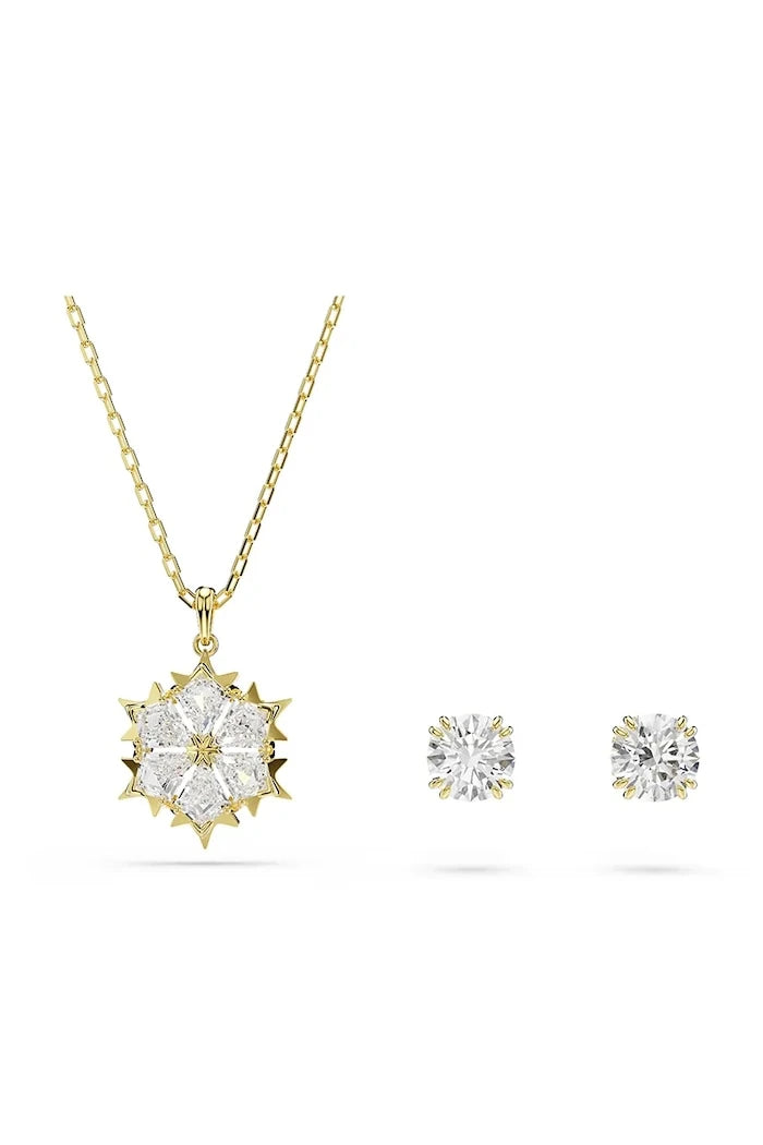 Swarovski kadın kolyesi ve küpeleri, altın kaplama model, MAGIC zirkonlu
