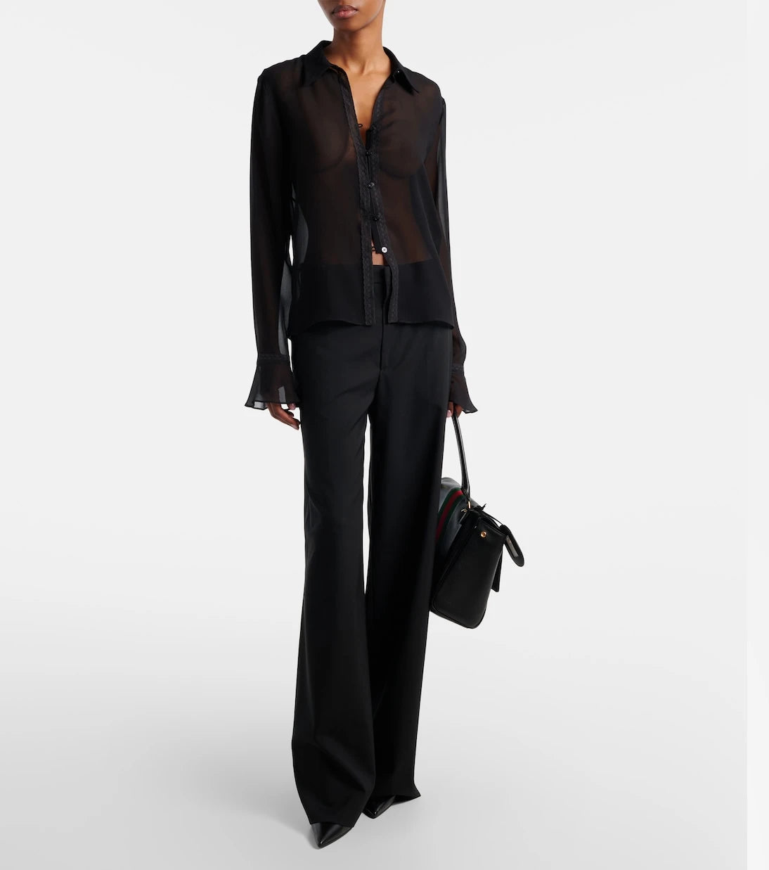 Gucci - Lace-trimmed silk georgette shirt
