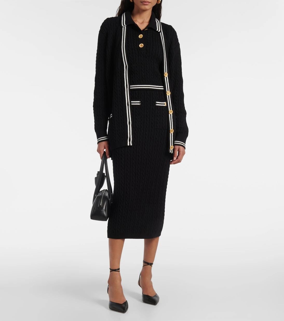 Alessandra Rich - Cable-knit cropped cotton polo shirt
