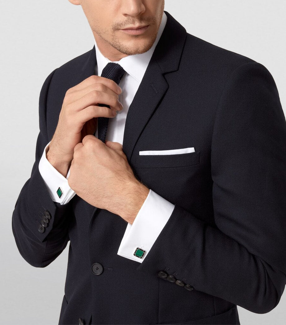 Sterling Silver and Malachite Santos de Cartier Cufflinks