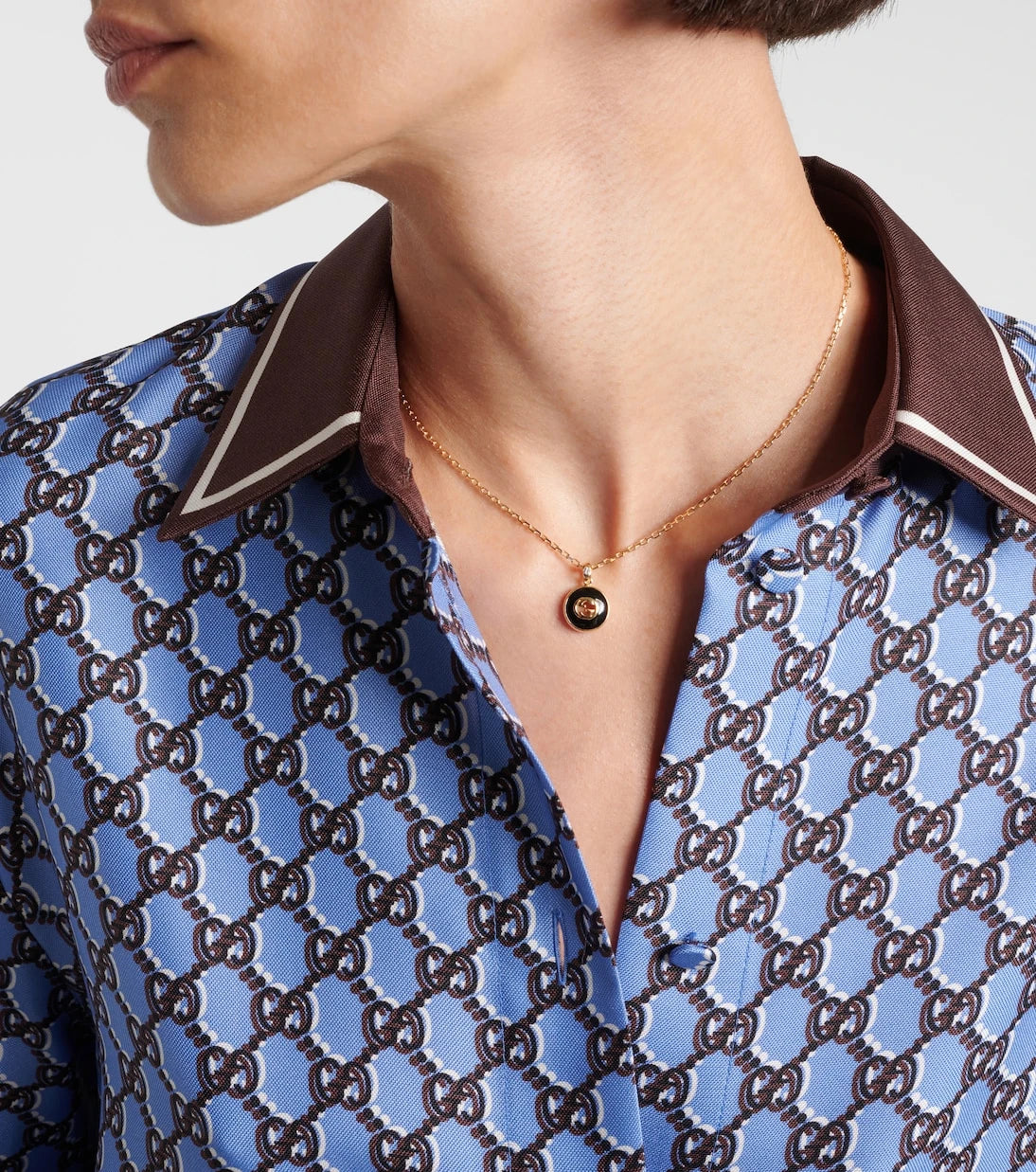 Gucci - Interlocking G 18kt gold necklace with onyx and diamond