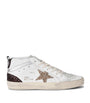 White Leather-Glitter Mid Star Sneakers