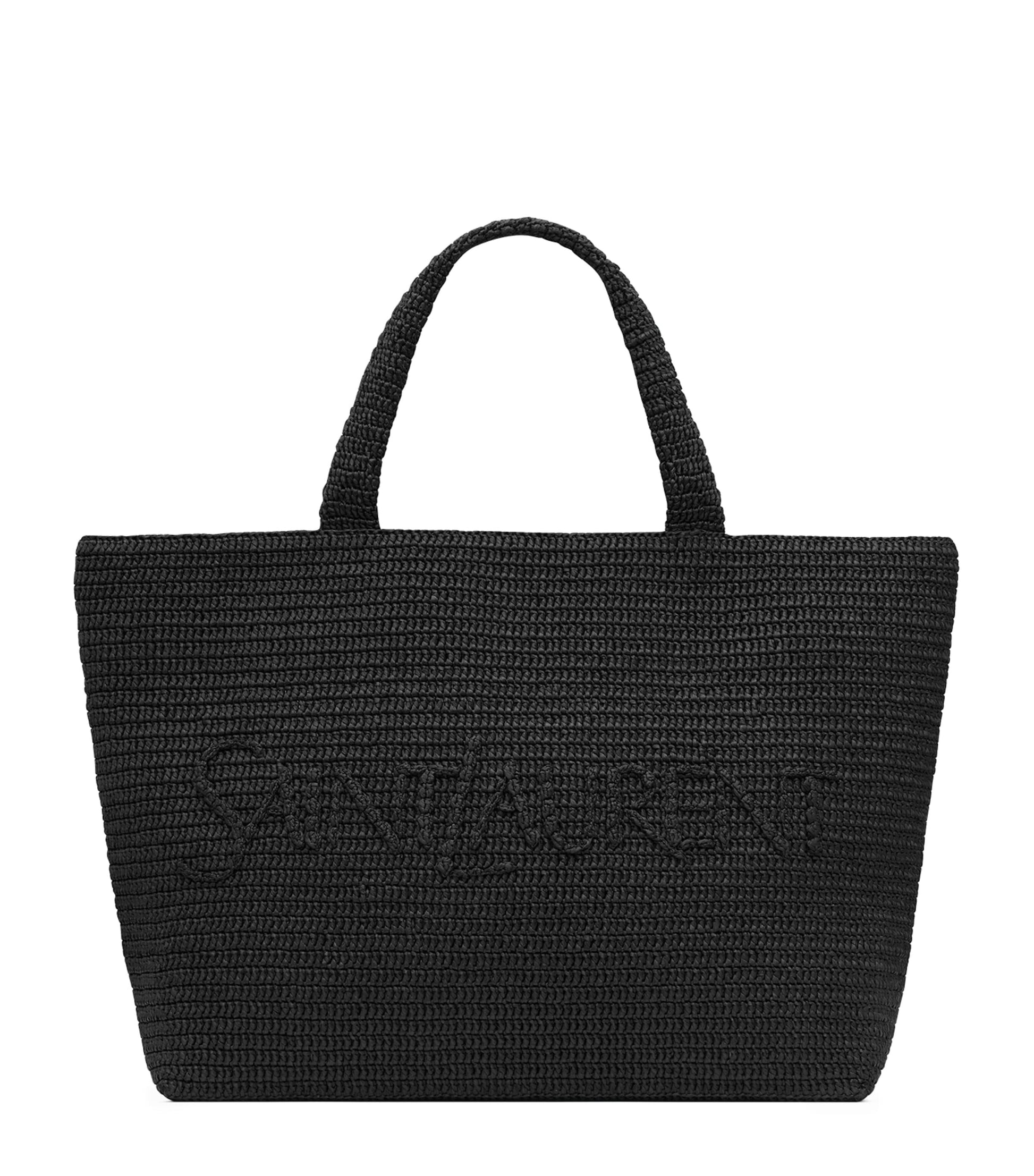 Saint Laurent Black Raffia Logo Tote Bag