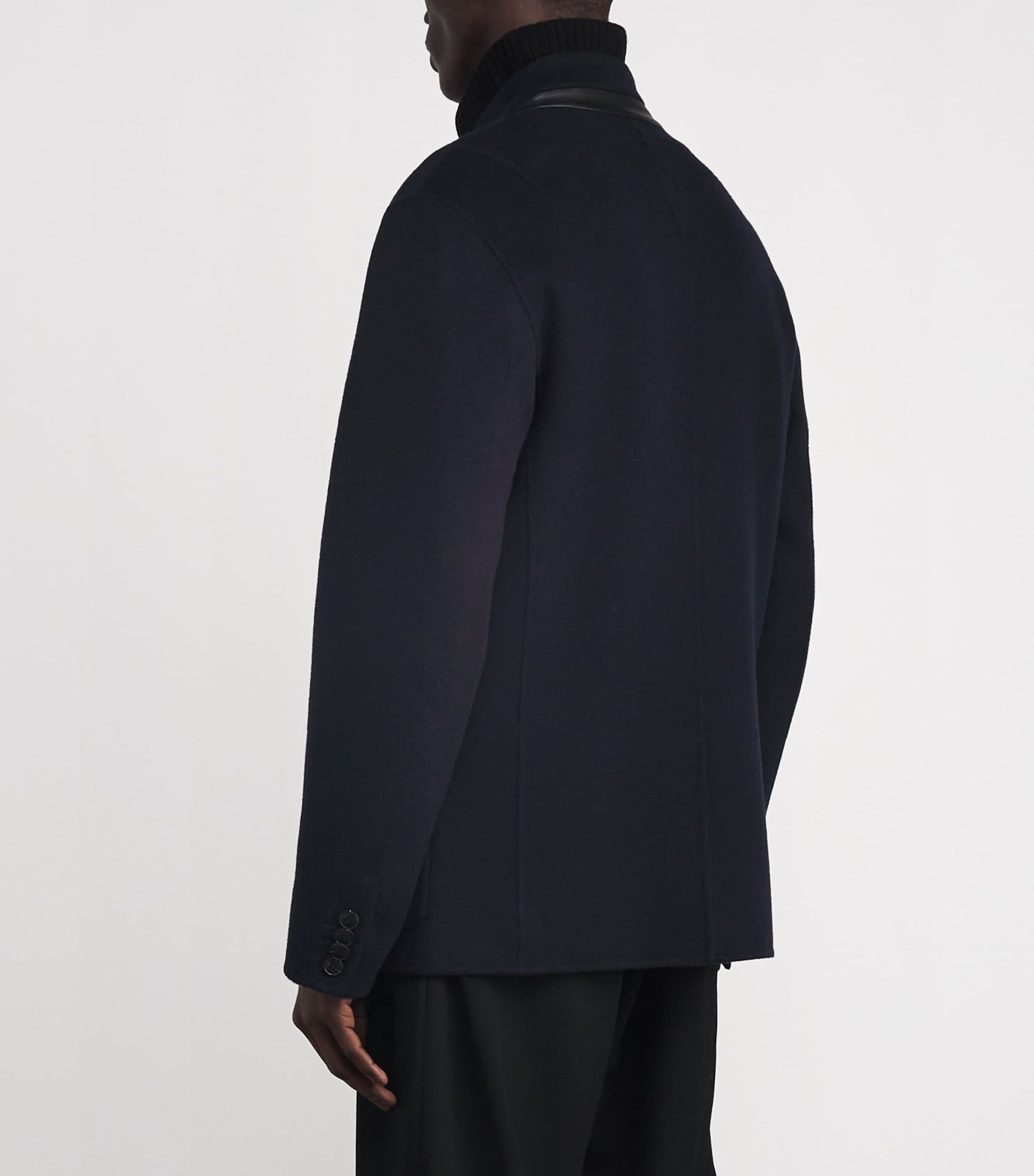 Navy Wool-Cashmere Stand-Collar Jacket