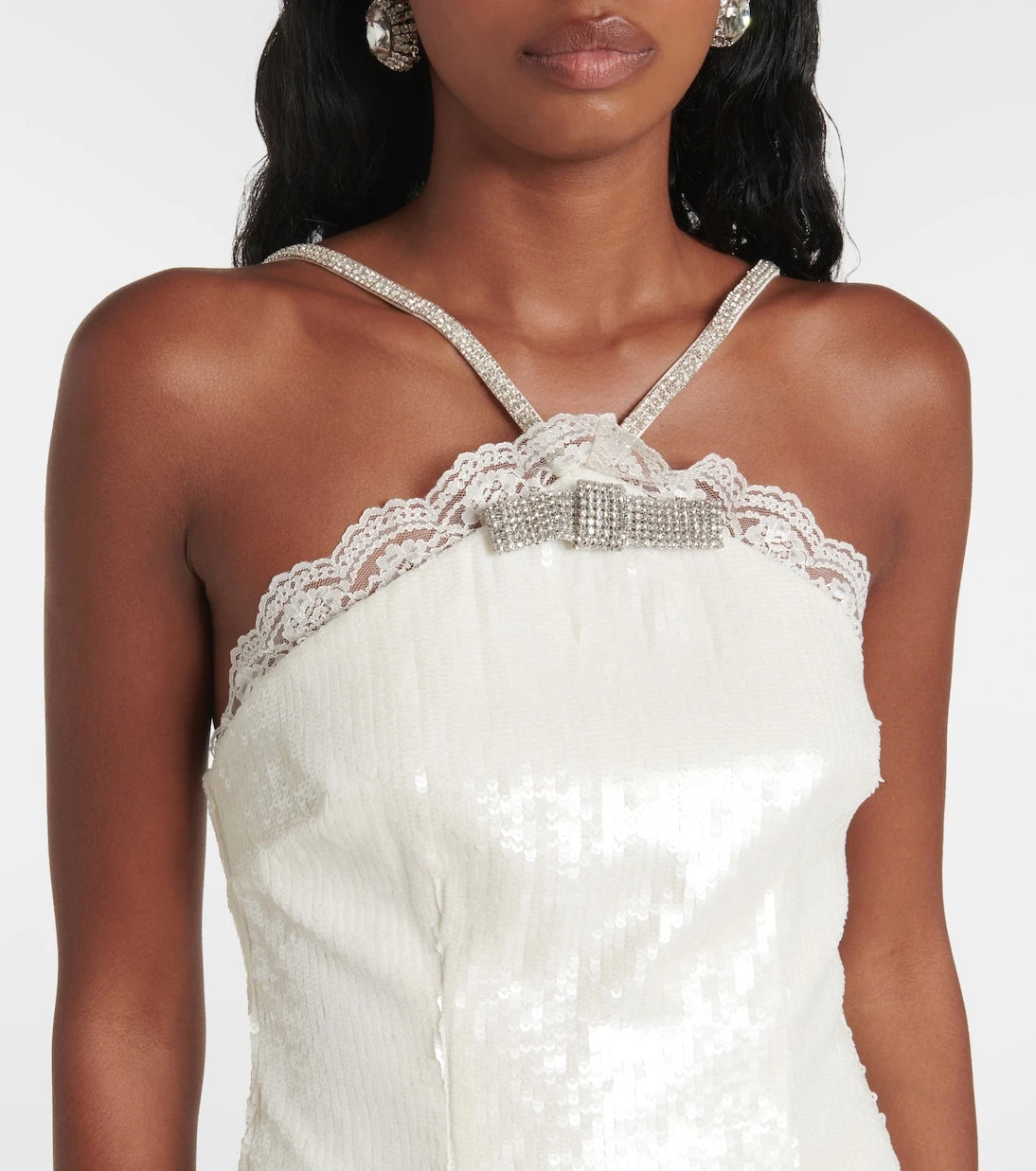 Self-Portrait - Bow-detail sequined minidress