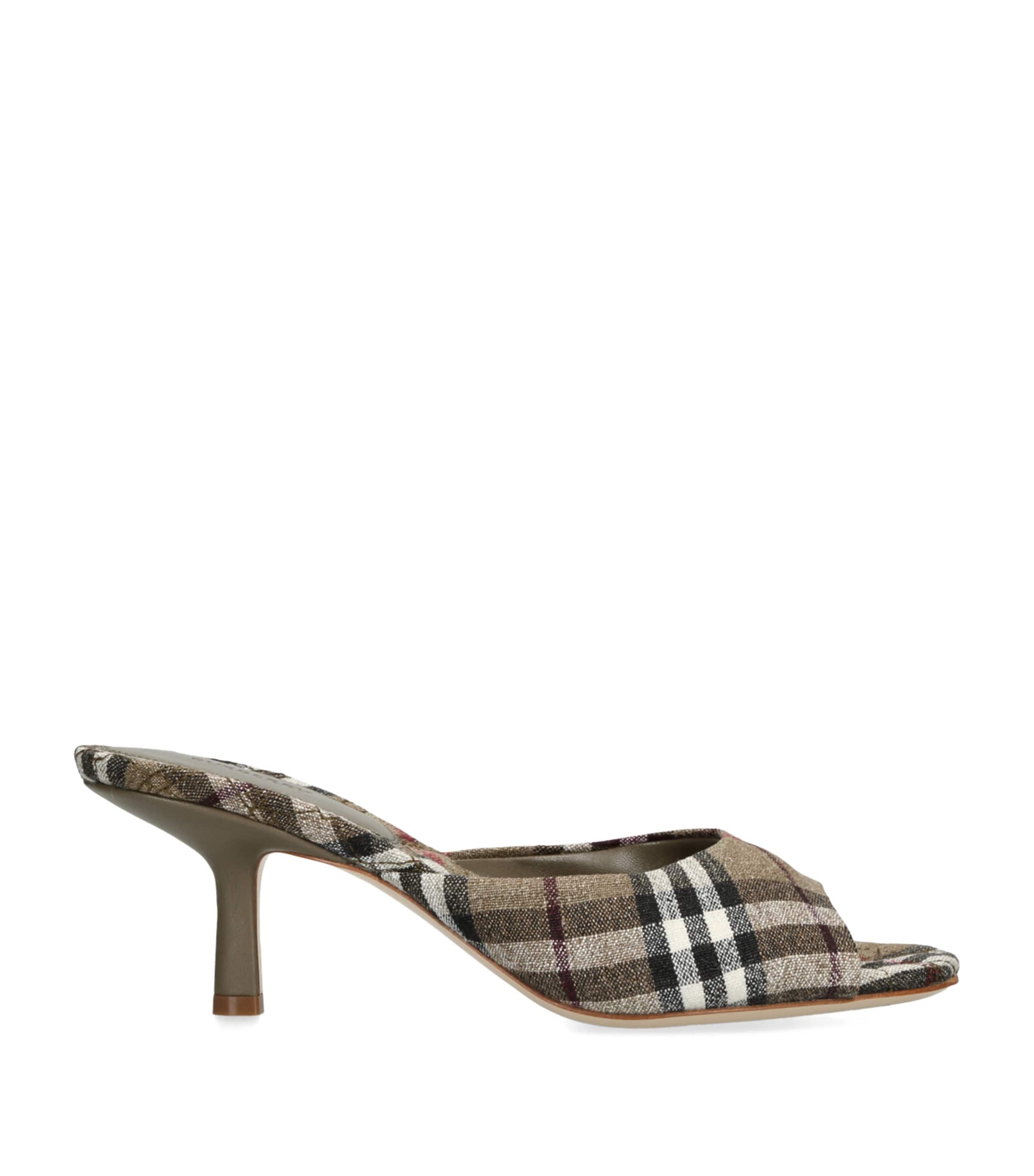 Burberry Multi Stretch-Linen Check Mews Mules 65