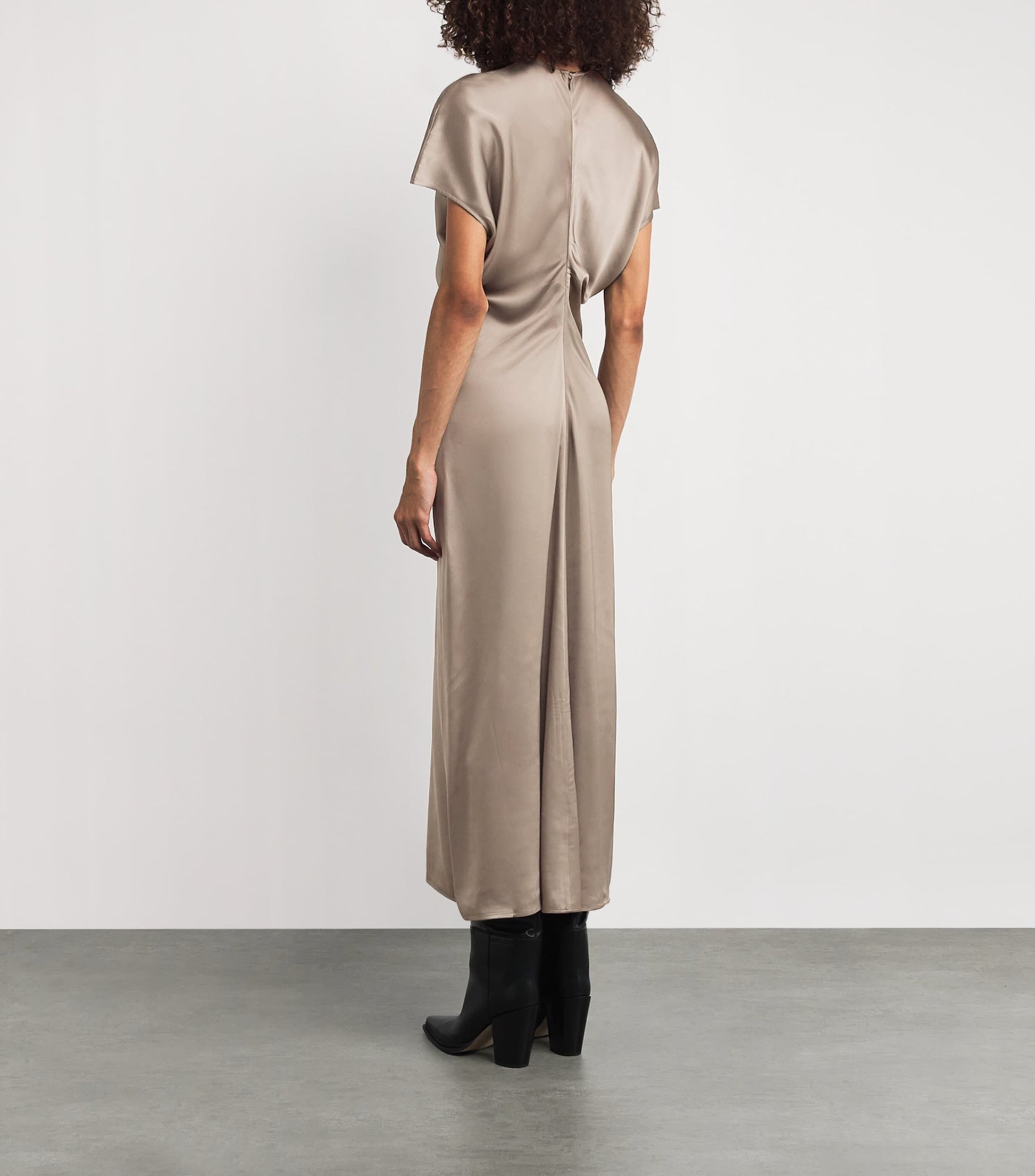 Toteme Beige Satin Slouch-Waist Midi Dress