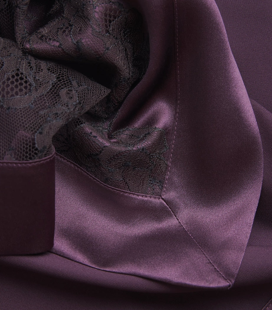 Carine Gilson Purple Silk Lace-Detail Long Robe