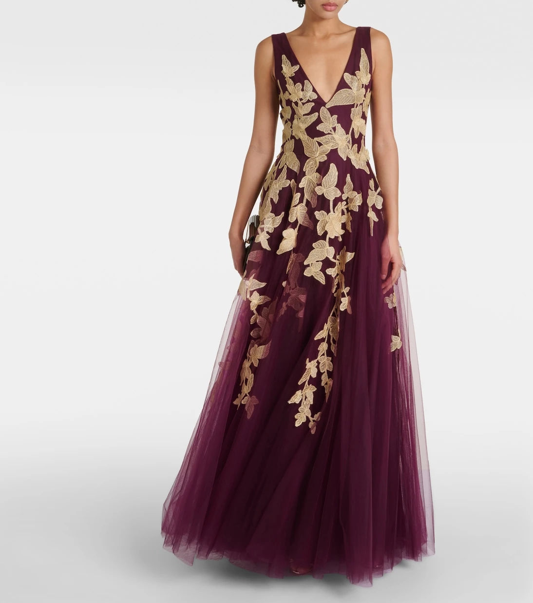 Costarellos - Floral appliqué tulle gown