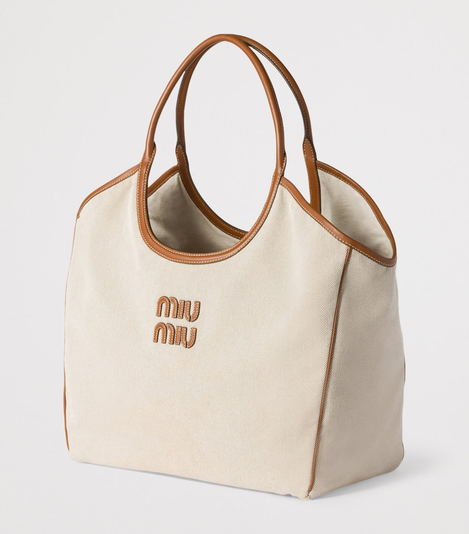Neutral Large Canvas-Leather Ivy Tote Bag