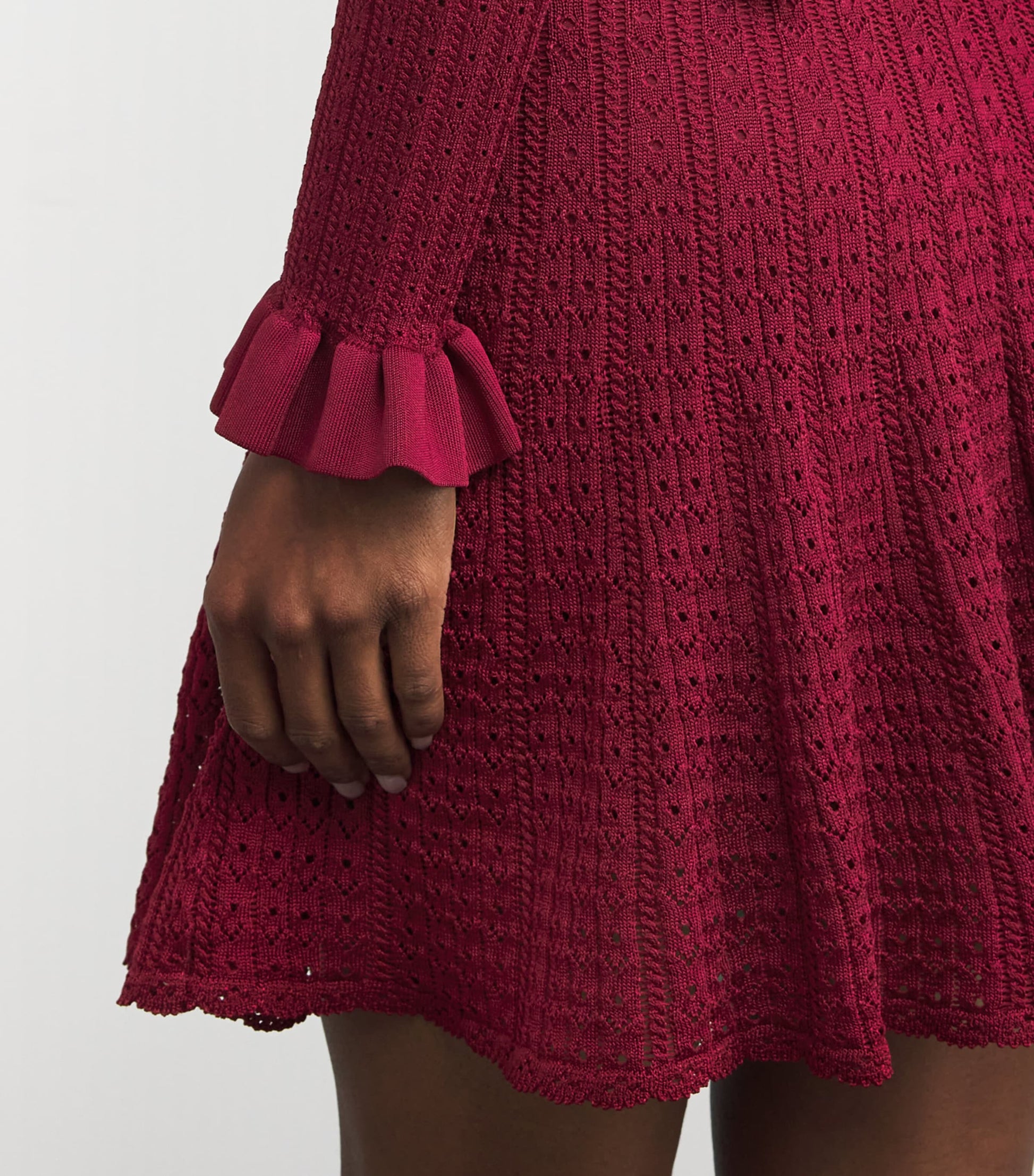 Self-Portrait Burgundy Pointelle Knit Mini Dress