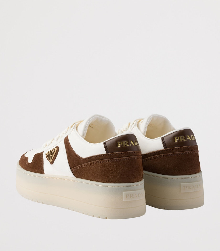 Prada Leather-Suede Downtown Bold Sneakers 50