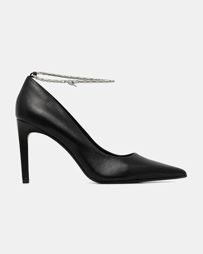 Calvin Klein ESS STILETTO HDW CHAIN LTH 90 İnce Topuklu Deri Ayakkabılar