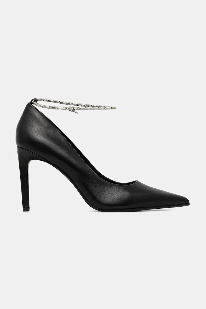 Calvin Klein ESS STILETTO HDW CHAIN LTH 90 İnce Topuklu Deri Ayakkabılar