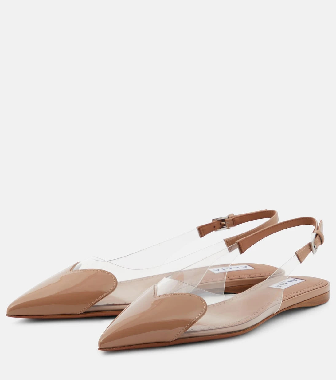 Alaïa - Le Cœur patent leather and PU slingback flats
