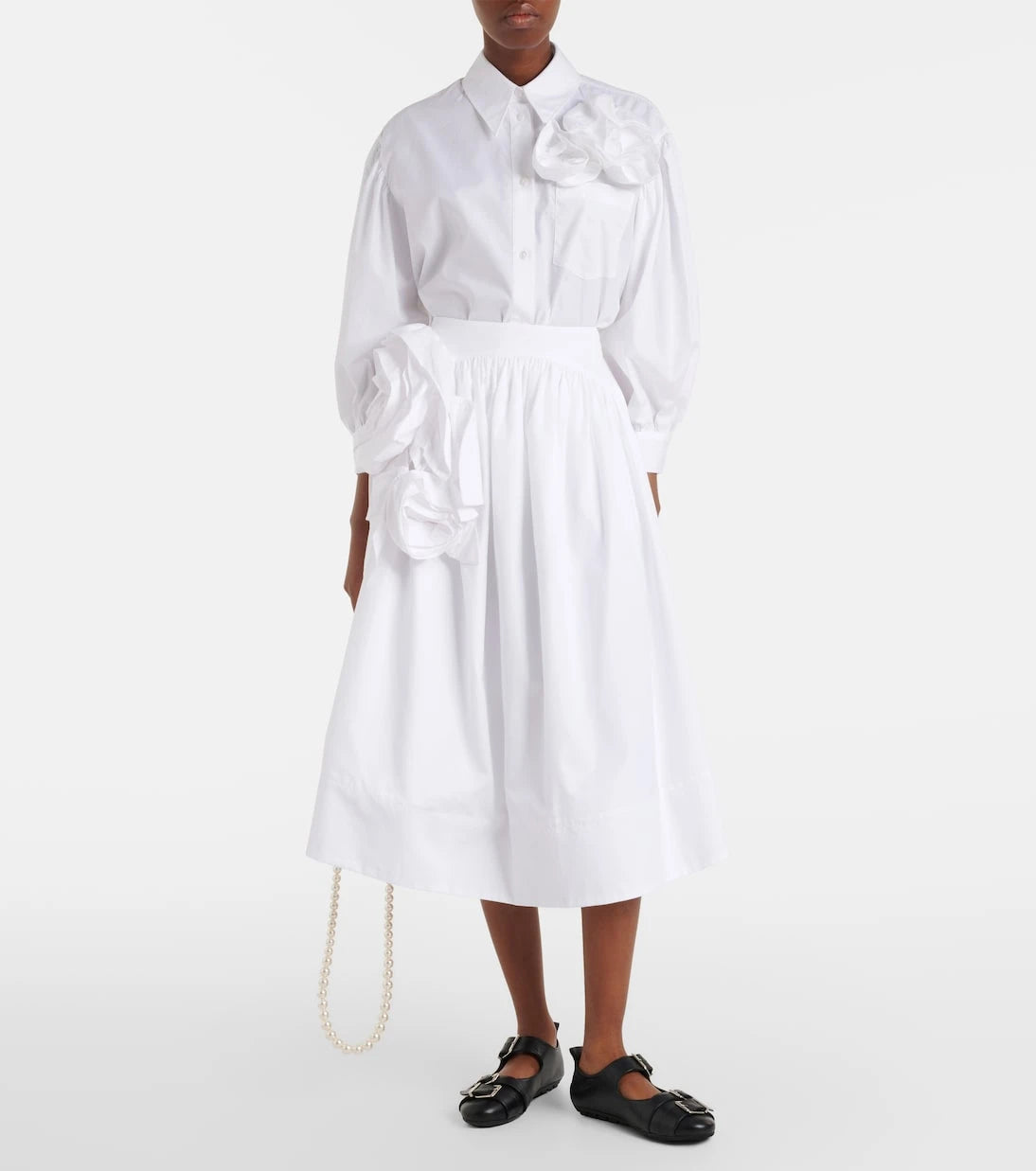 Simone Rocha - Floral-appliqué cotton poplin midi skirt