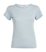 Blue Cotton-Blend Crew-Neck T-Shirt