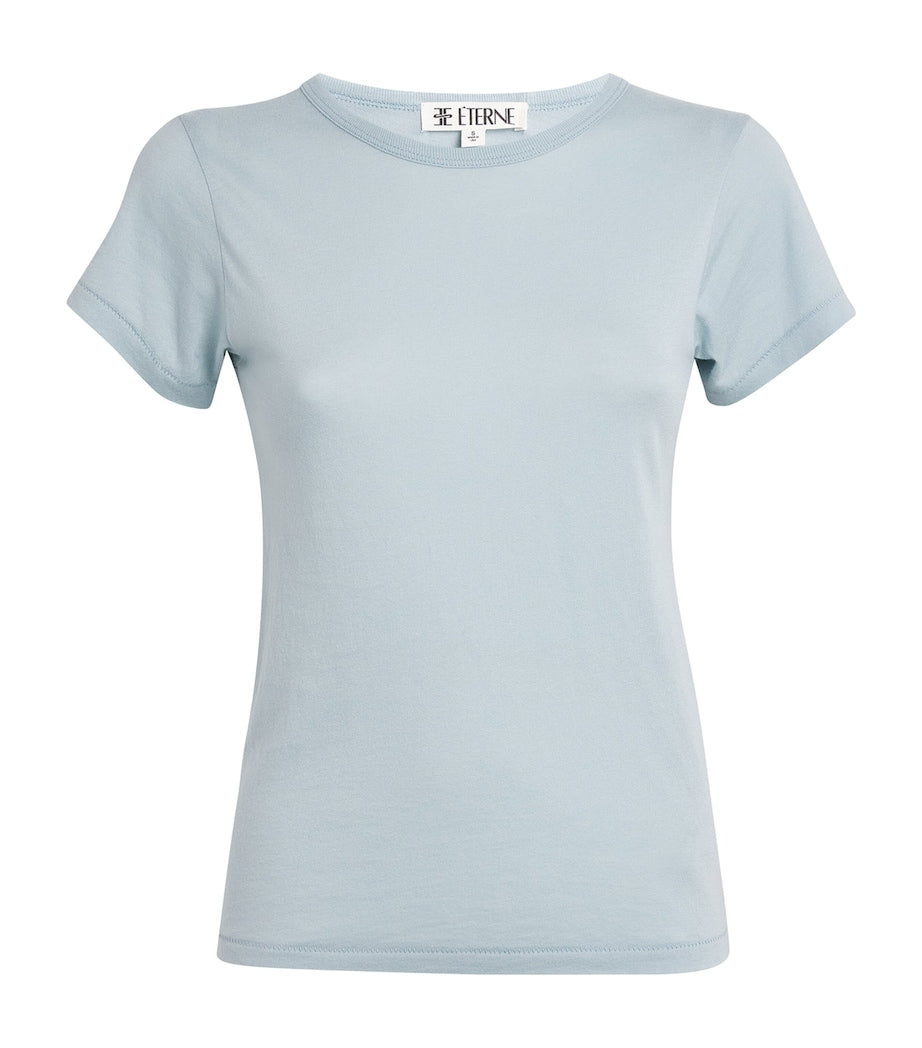 Blue Cotton-Blend Crew-Neck T-Shirt