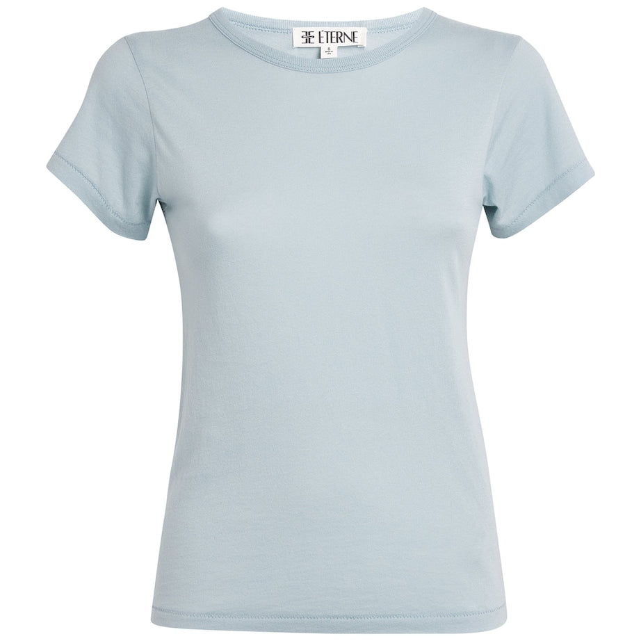 Blue Cotton-Blend Crew-Neck T-Shirt
