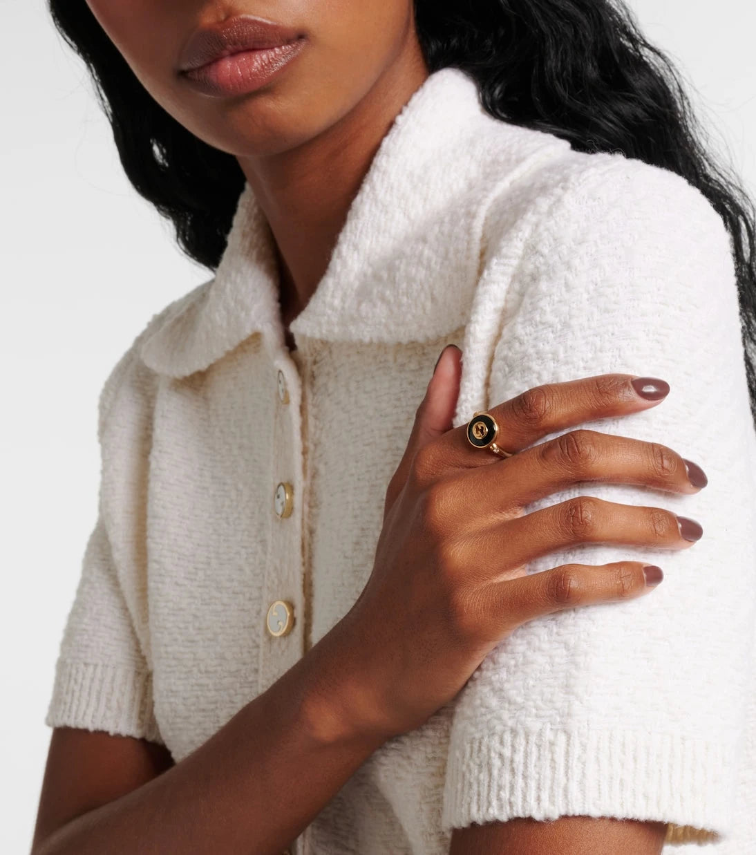 Gucci - Interlocking G 18kt gold ring with onyx and white diamonds