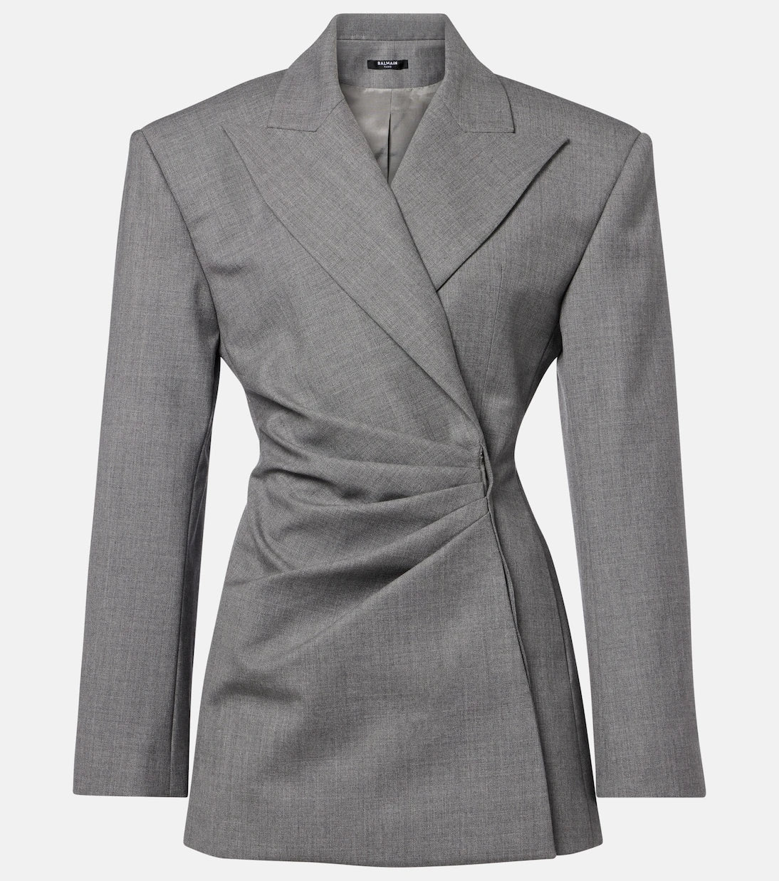 Balmain - Draped virgin wool blazer dress