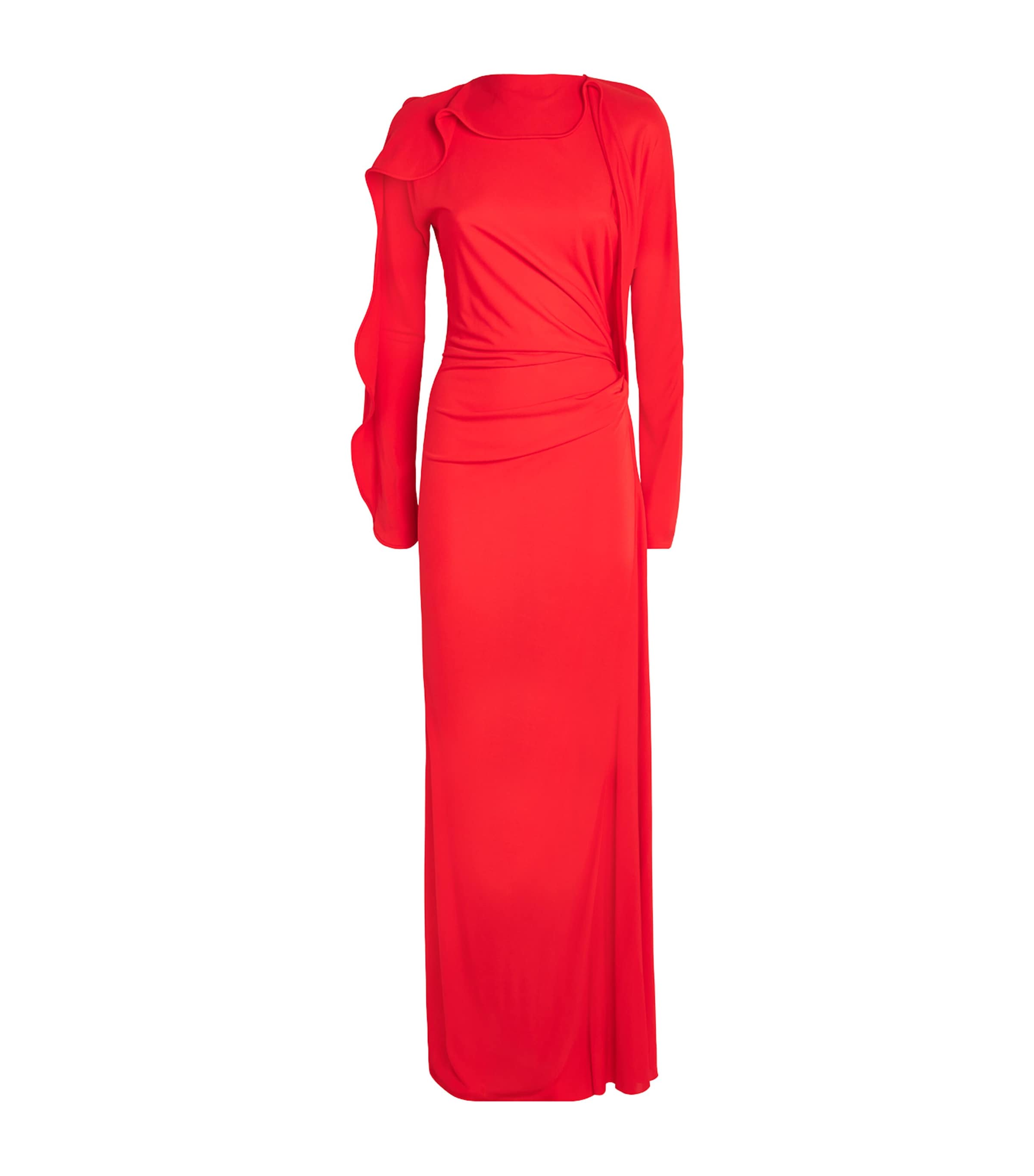 Victoria Beckham Red Jersey Draped Gown