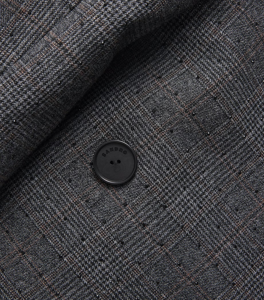 Rhinestone-Embellished Check Trench Coat