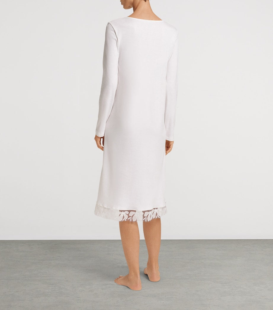 Hanro Ivory Cotton Long-Sleeve Kalea Nightdress