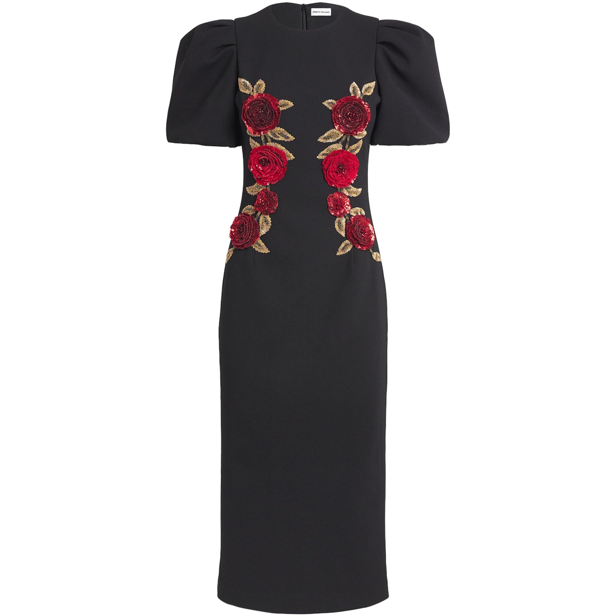 Rebecca Vallance Black Appliqué Rosetta Midi Dress