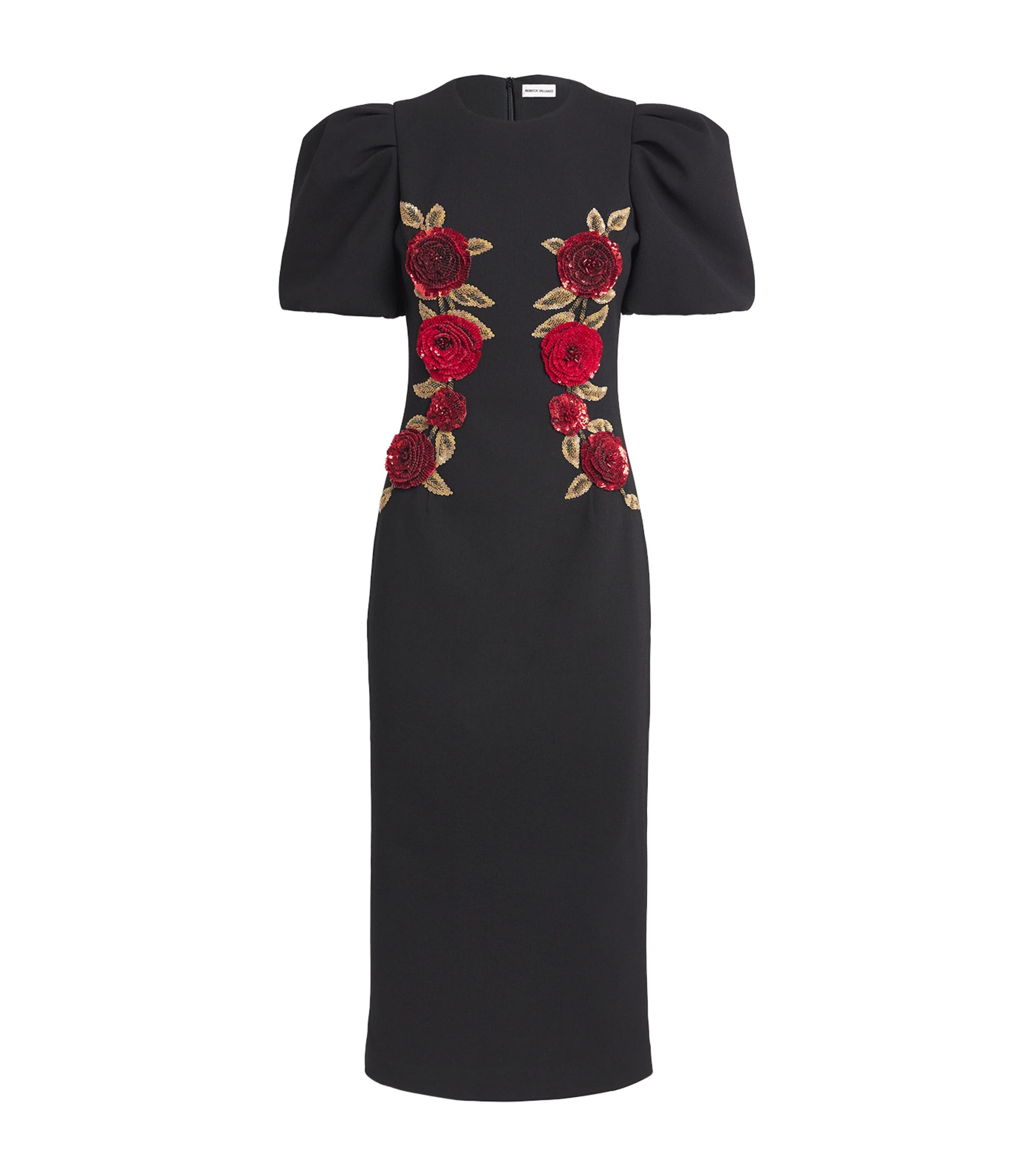 Rebecca Vallance Black Appliqué Rosetta Midi Dress