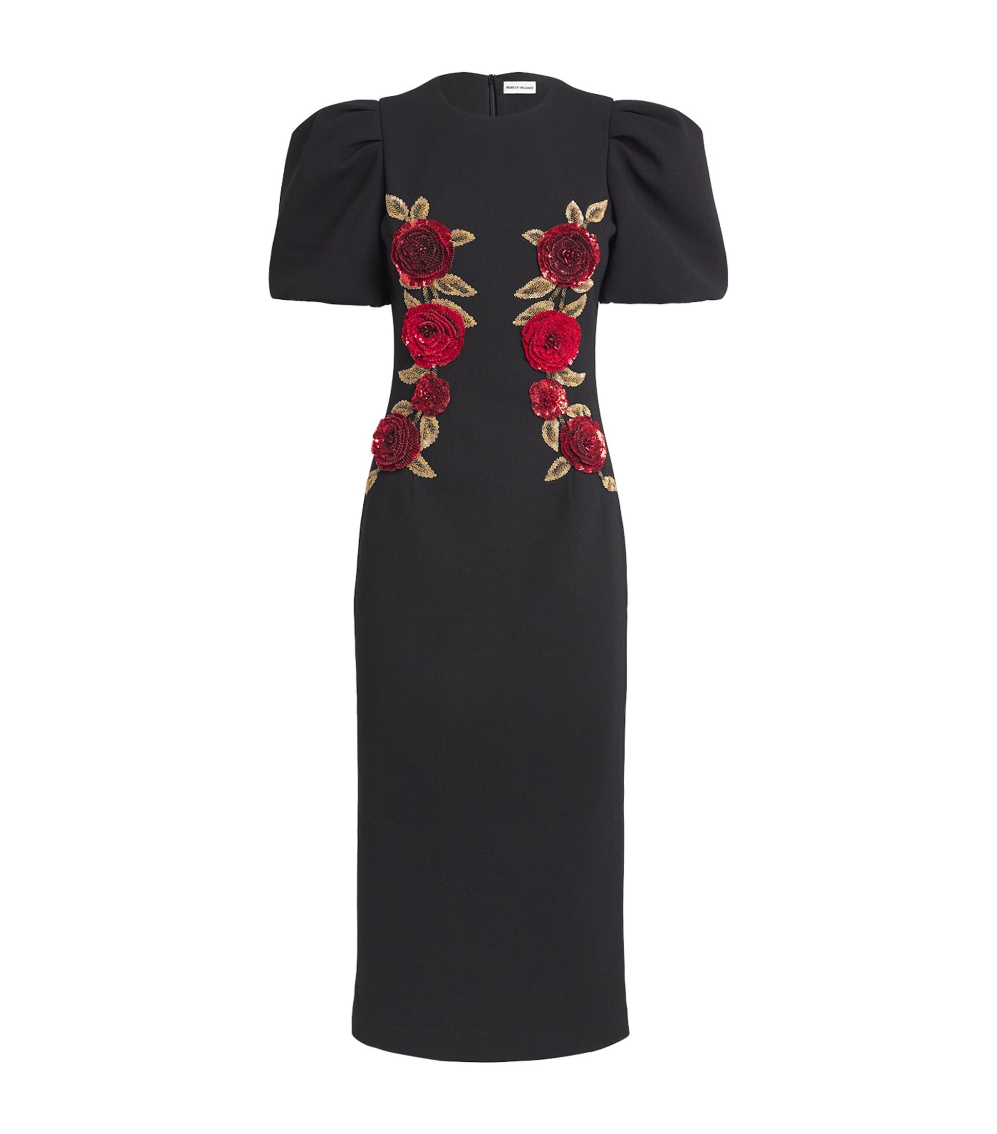 Rebecca Vallance Black Appliqué Rosetta Midi Dress