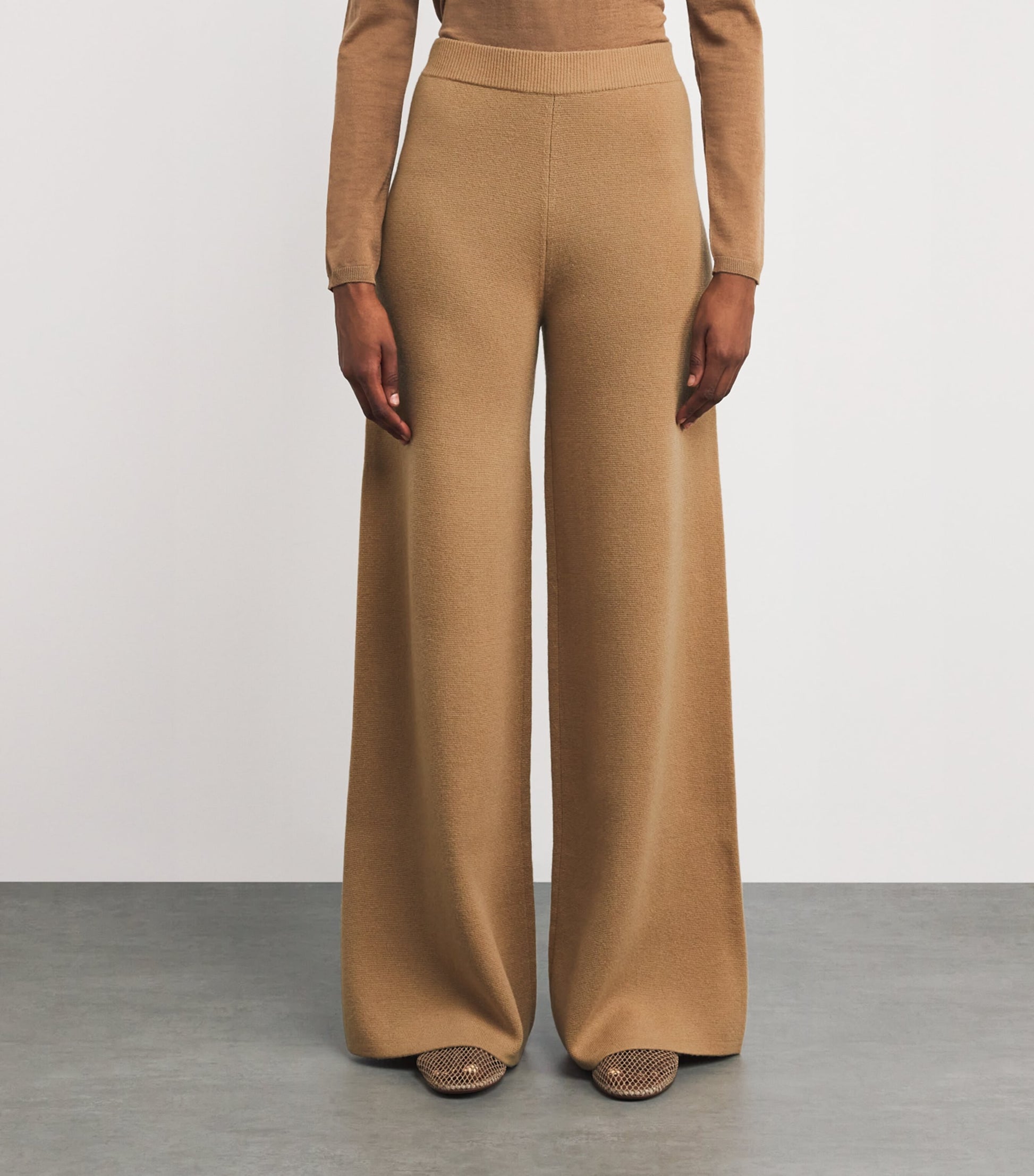 Beige Wool-Cashmere Wide-Leg Trousers
