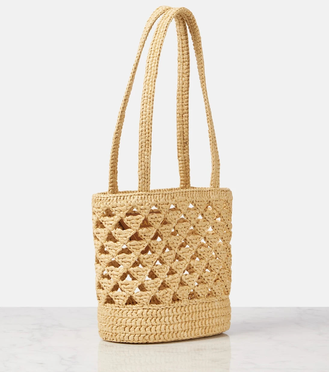 Prada - Logo raffia-effect crochet tote bag