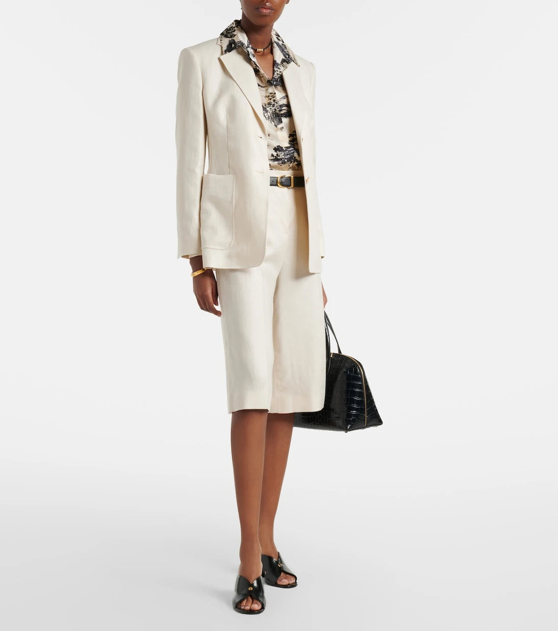 Max Mara - Kaki linen wide-leg Bermuda shorts