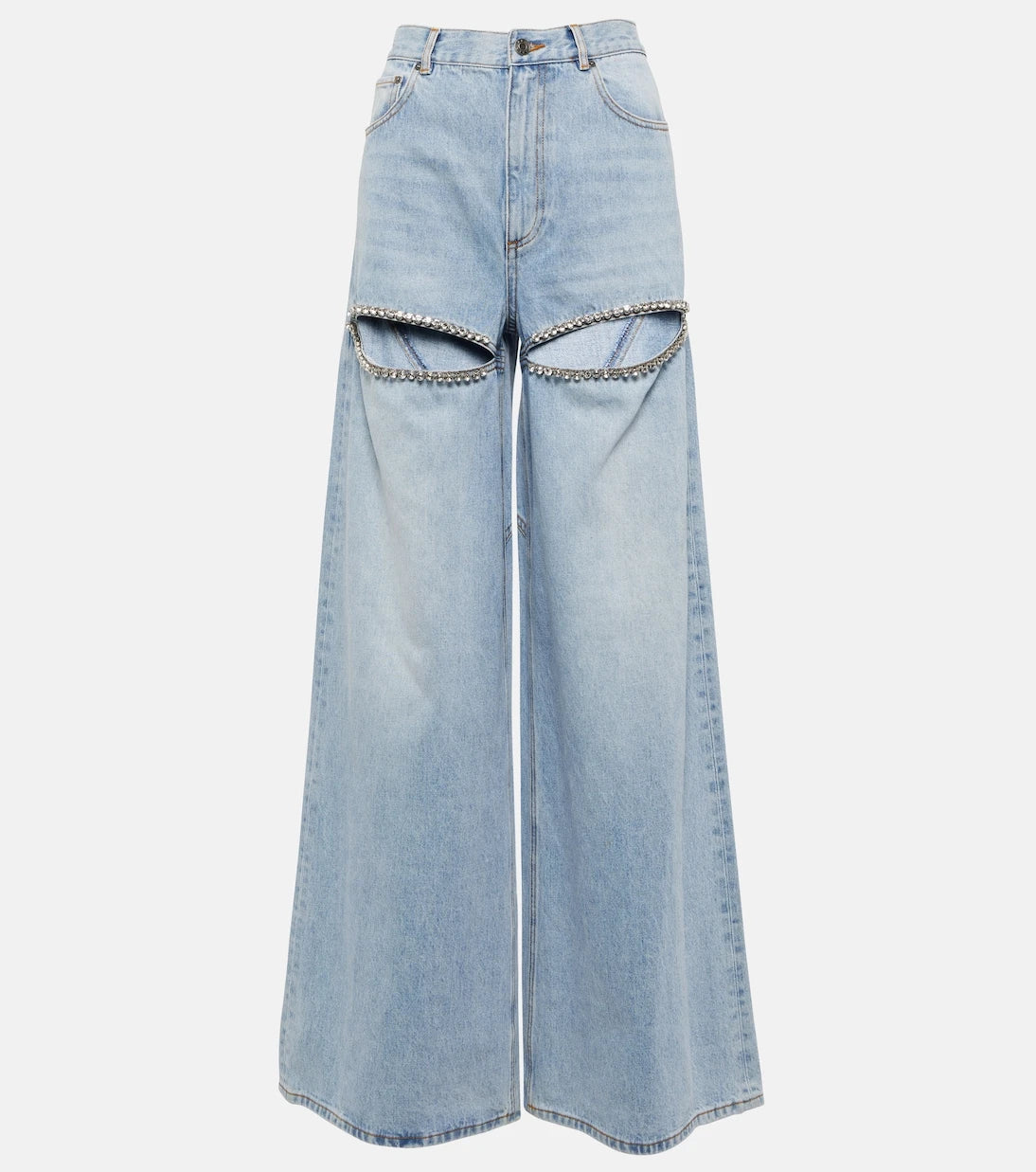 Area - Cutout embellished high-rise wide-leg jeans