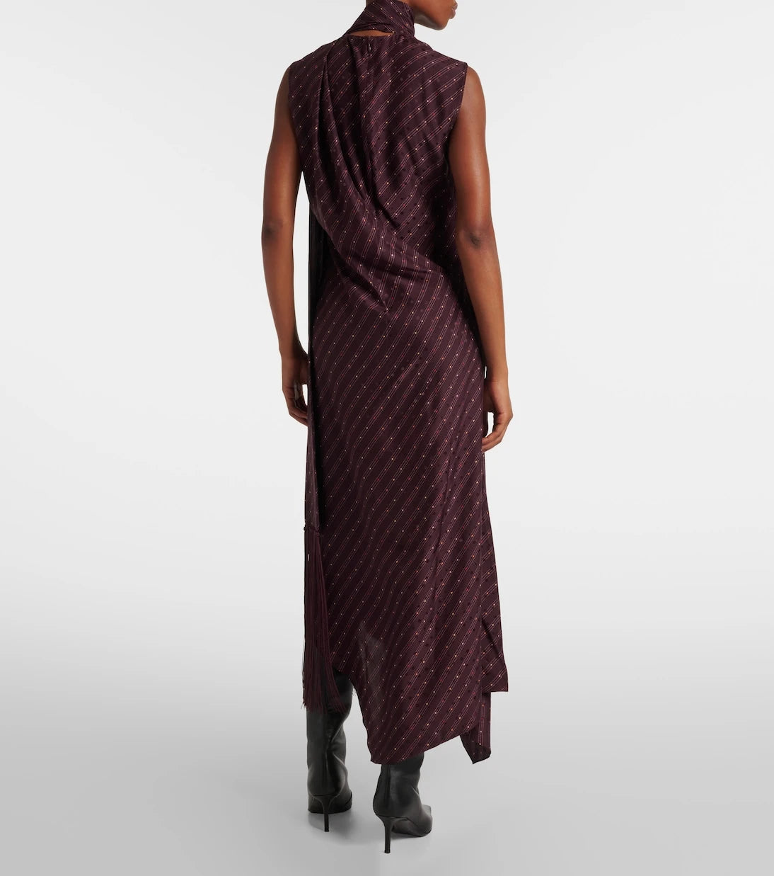 Acne Studios - فستان ميدي حريري غير متماثل مع شراشيب
