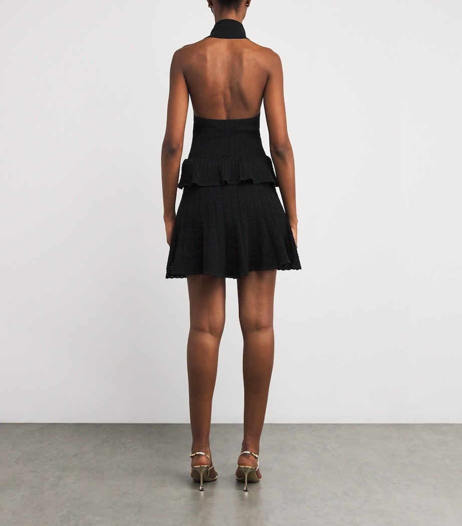 Self-Portrait Pointelle Halterneck Mini Dress