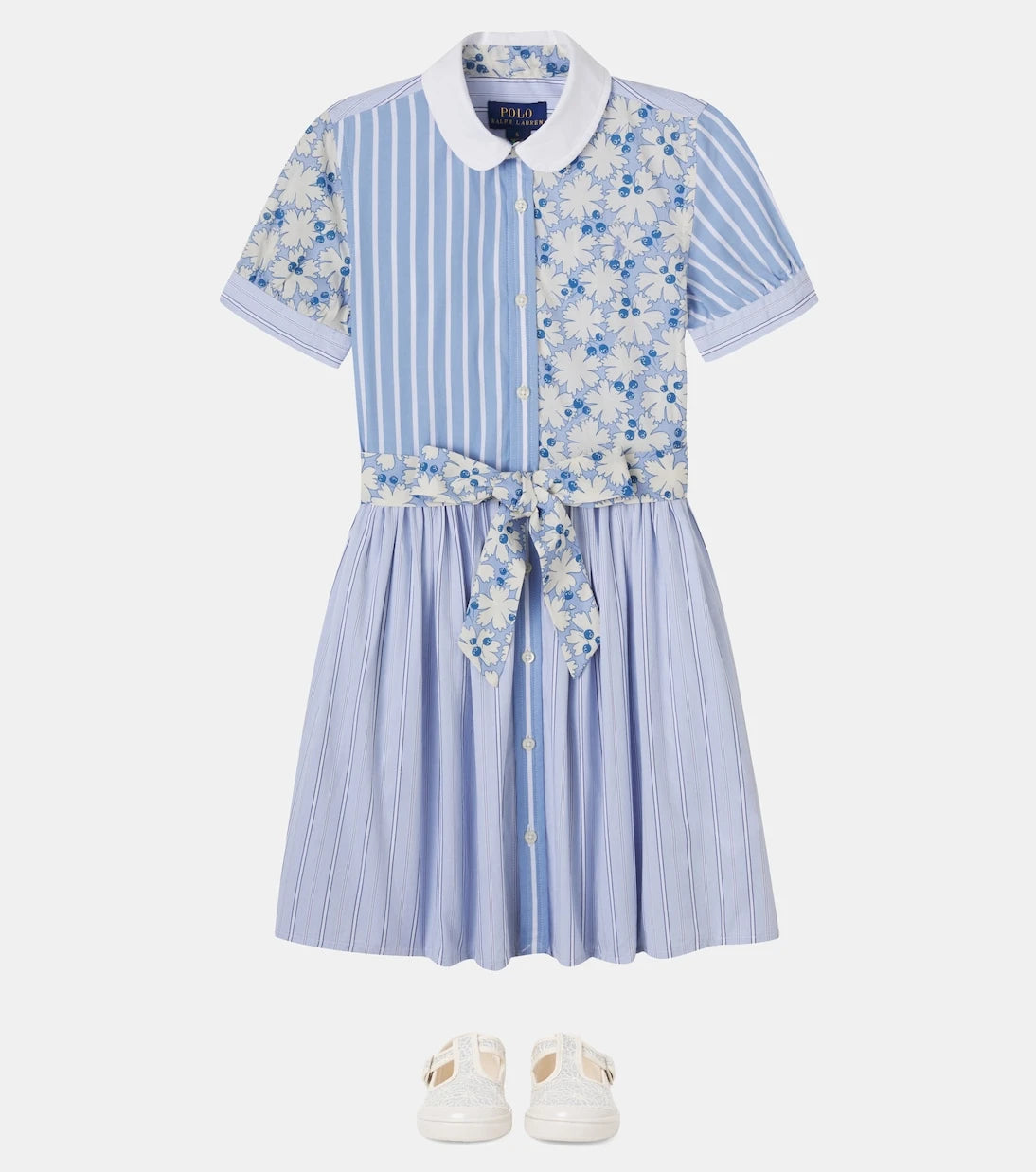 Polo Ralph Lauren Kids - فستان قطني بوبلين بنقشة خليط الأقمشة