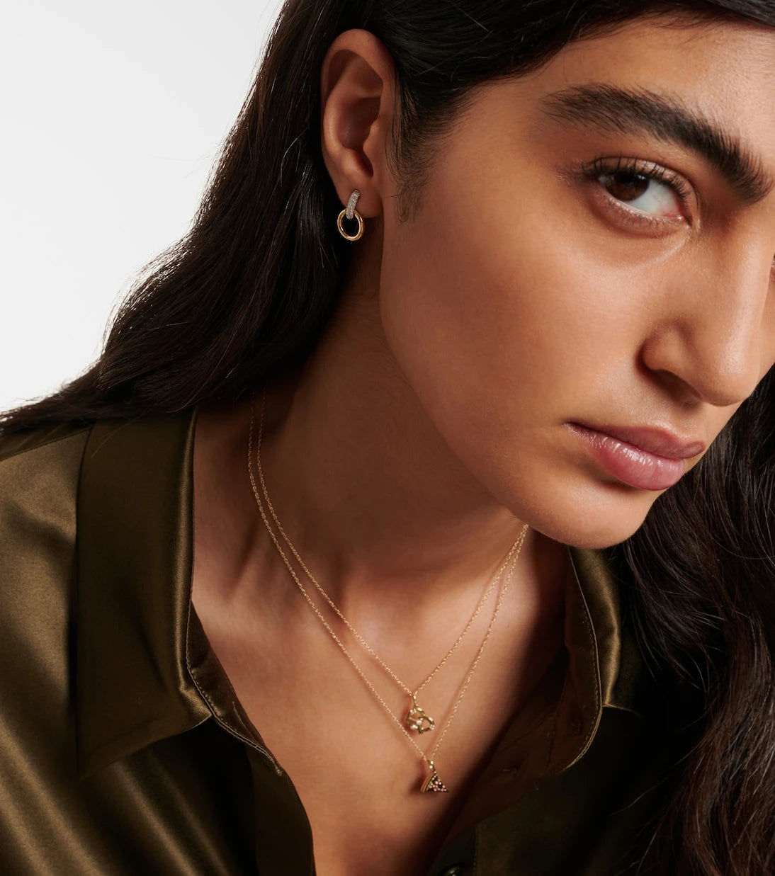 Stone and Strand - Horsebit 14kt gold earrings with diamonds