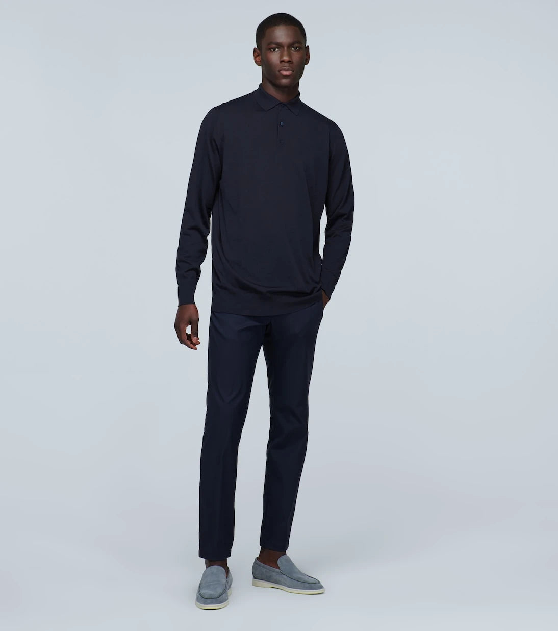 Loro Piana - قميص بولو صوف بأكمام طويلة