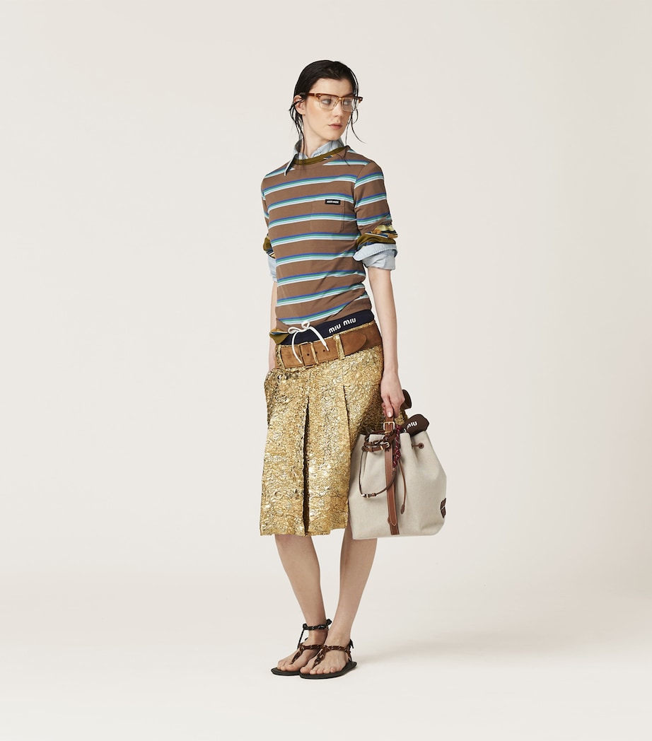 Miu Miu Brown Cotton Striped T-Shirt