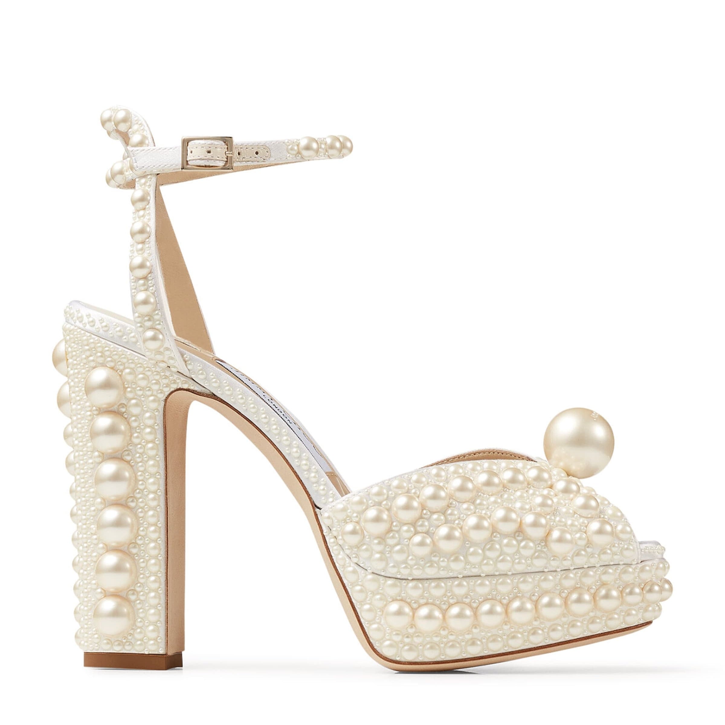 Jimmy Choo White Sacaria 120 Pearl-Embellished Satin Platform Sandals