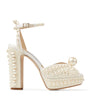Jimmy Choo White Sacaria 120 Pearl-Embellished Satin Platform Sandals