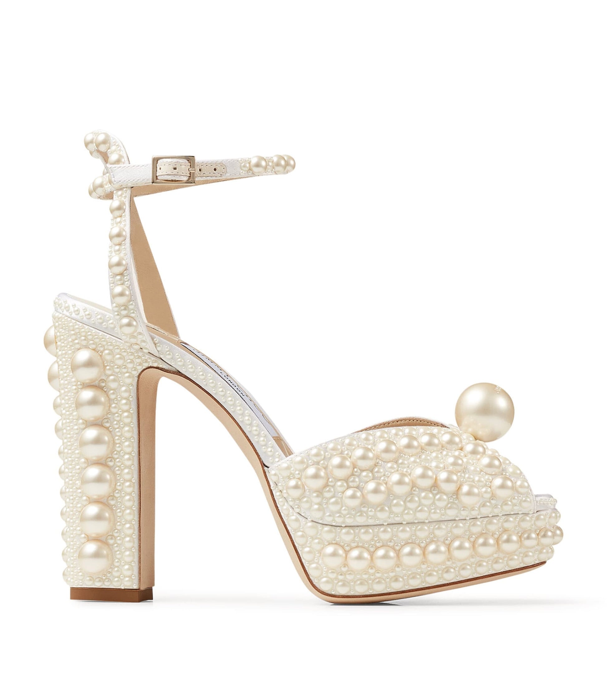 Jimmy Choo White Sacaria 120 Pearl-Embellished Satin Platform Sandals