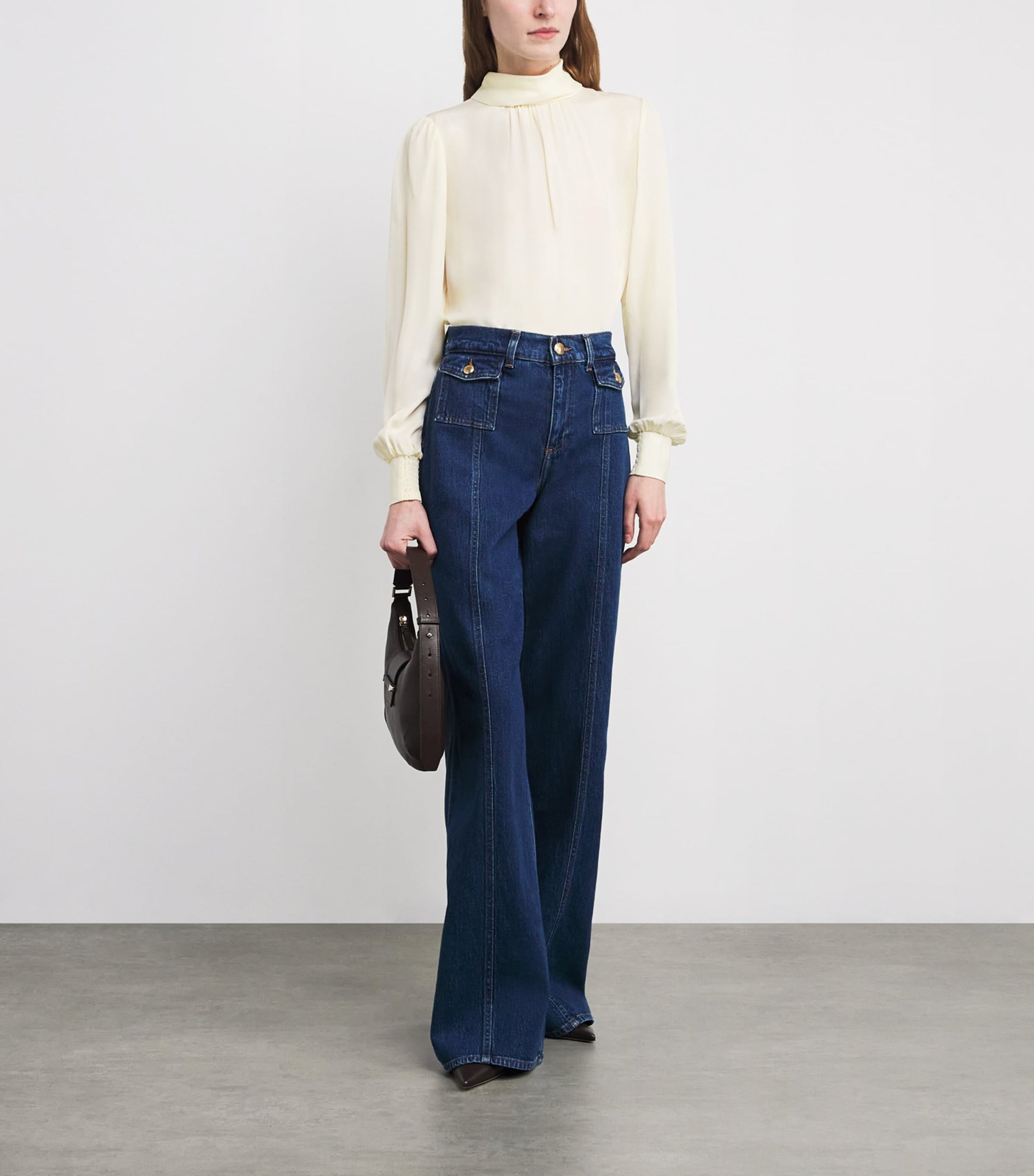 ME+EM Ivory Silk High-Neck Blouse